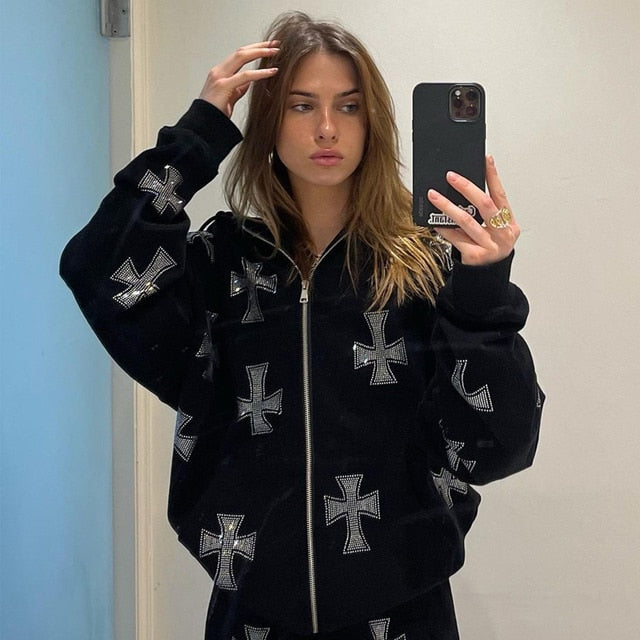 Rhinestone Crosses Hoodie