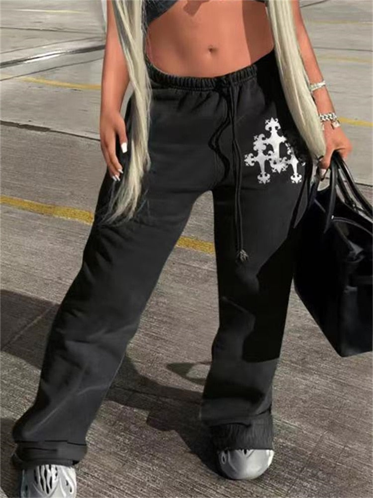 Womens Graphic Open Hem Sweatpants